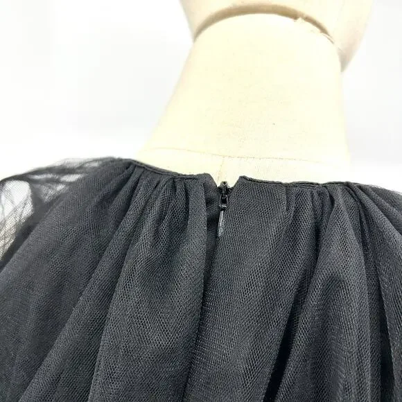 Black Tulle Ruffle High-Low Evening Gown with Interior Mini Dress Slip - Picture 6 of 7